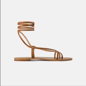 Zara leather ancient tie up greek sandals tan